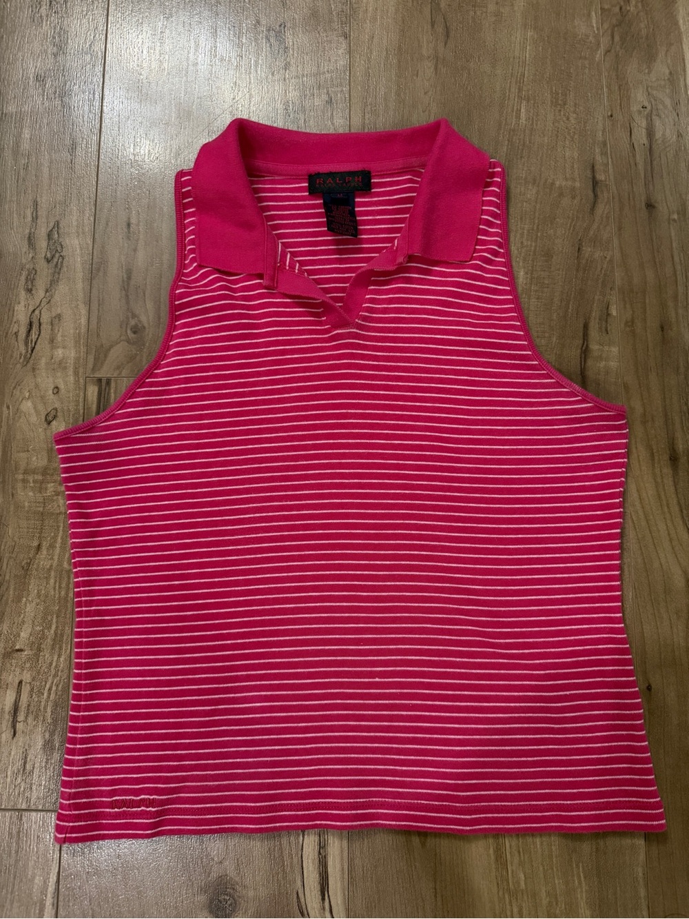 Vintage Y2K Ralph Lauren Hot Pink Striped Sleeveless Polo Tank - Medium